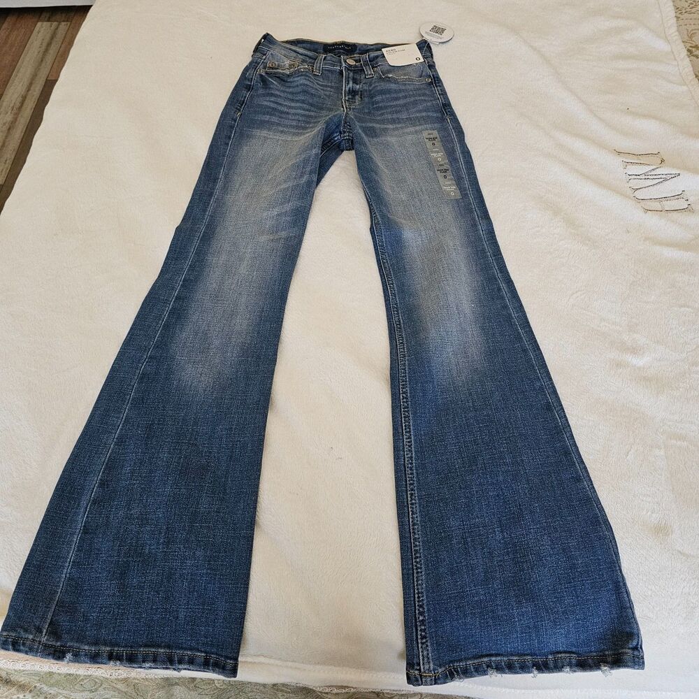 Aeropostale High Rise Flare Jeans Size 0 Faded Blue Wash Stretch Denim - Picture 2 of 8